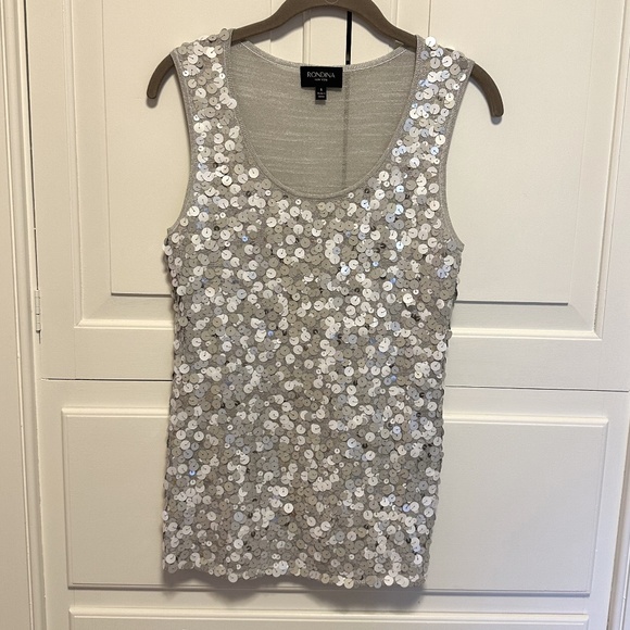 Shimmery Silver Sequin Sleeveless Tank, Size S - Picture 1 of 10